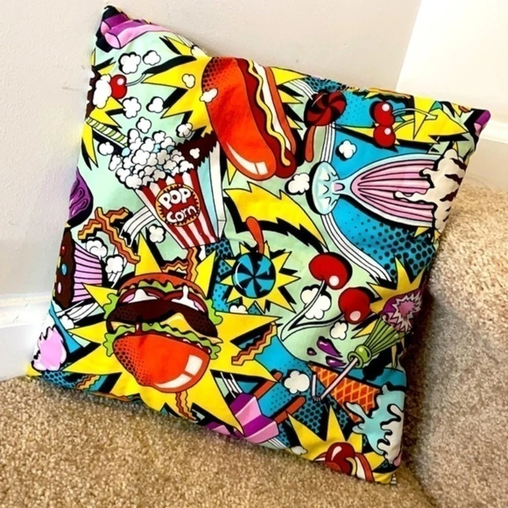 Junk Food Themed Brightly Collared Pillow 11” length 12” width